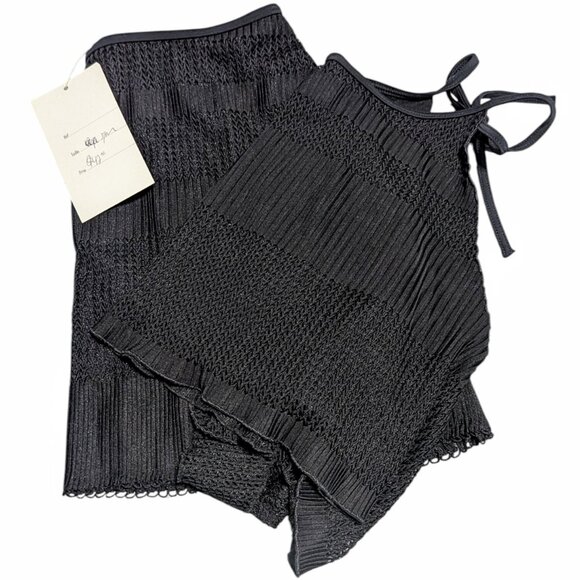 NWT S/M French Swim Wrap Skirt Halter Set Black Stretch Tie Back Lined - Picture 2 of 11